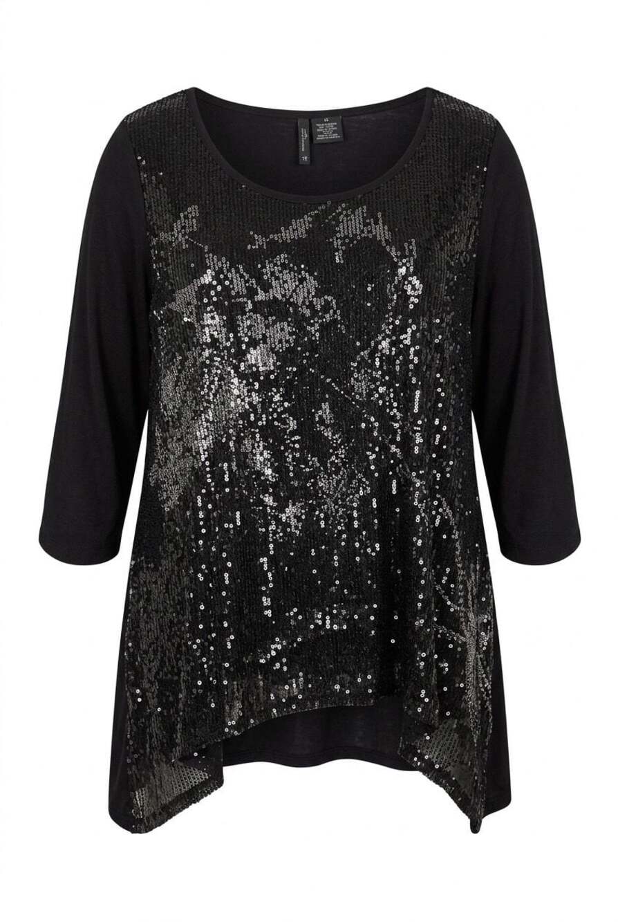 New Directions Woman Sequin Embellished Asymmetric Hem Top Size 1X #580